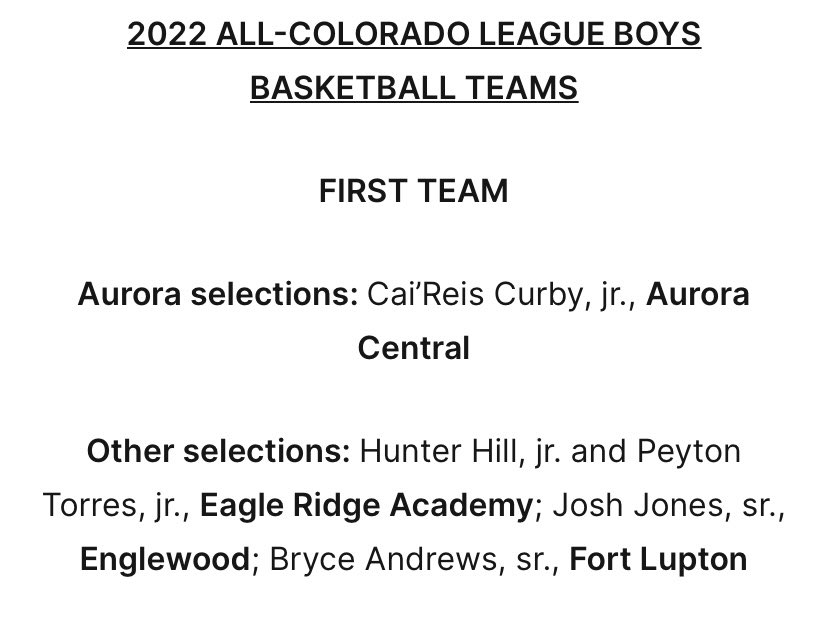 Blessed to be 3A/4A Colorado League Player of the Year, All Conference First Team, and 3A All State Honorable Mention! 

(Season Stats 14.1 ppg, 4.6 rpg, 5.8 aspg, 2.6 spg)

<a href="/B_Brown54/">Coach Brown</a> <a href="/CO_Anarchy/">Colorado Anarchy</a> <a href="/PrepHoopsCO/">Prep Hoops Colorado</a>