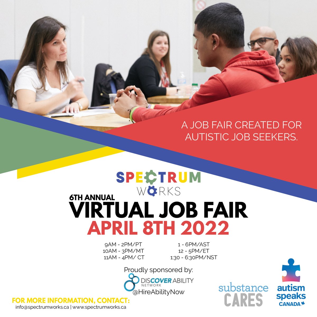 We're less than two weeks away from our 6th annual Spectrum Works Virtual Job Fair! A job fair exclusively for autistic job seekers. Please register today by visiting spectrumworks.ca, and clicking "job seeker registration" at the very top.

#autism #autismemployment
