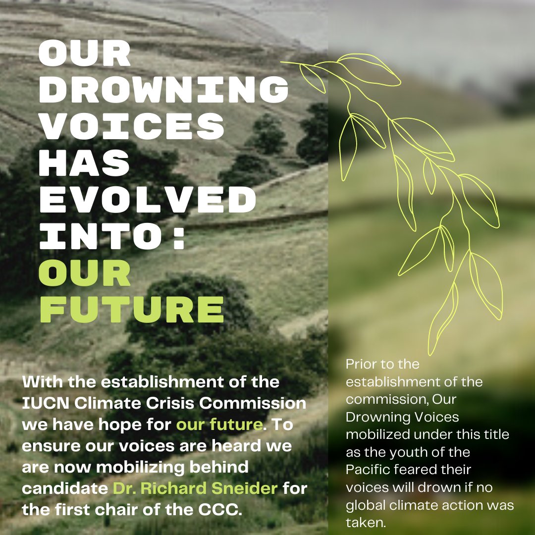 ourfuture_ccc's tweet photo. We're taking our future into our own hands! Our Drowning Voices has evolved into Our Future - A Youth Platform mobilizing in support of Dr. Richard Sneider as first Chair of the @IUCN Climate Crisis Commission https://t.co/GzK7wNtqPS