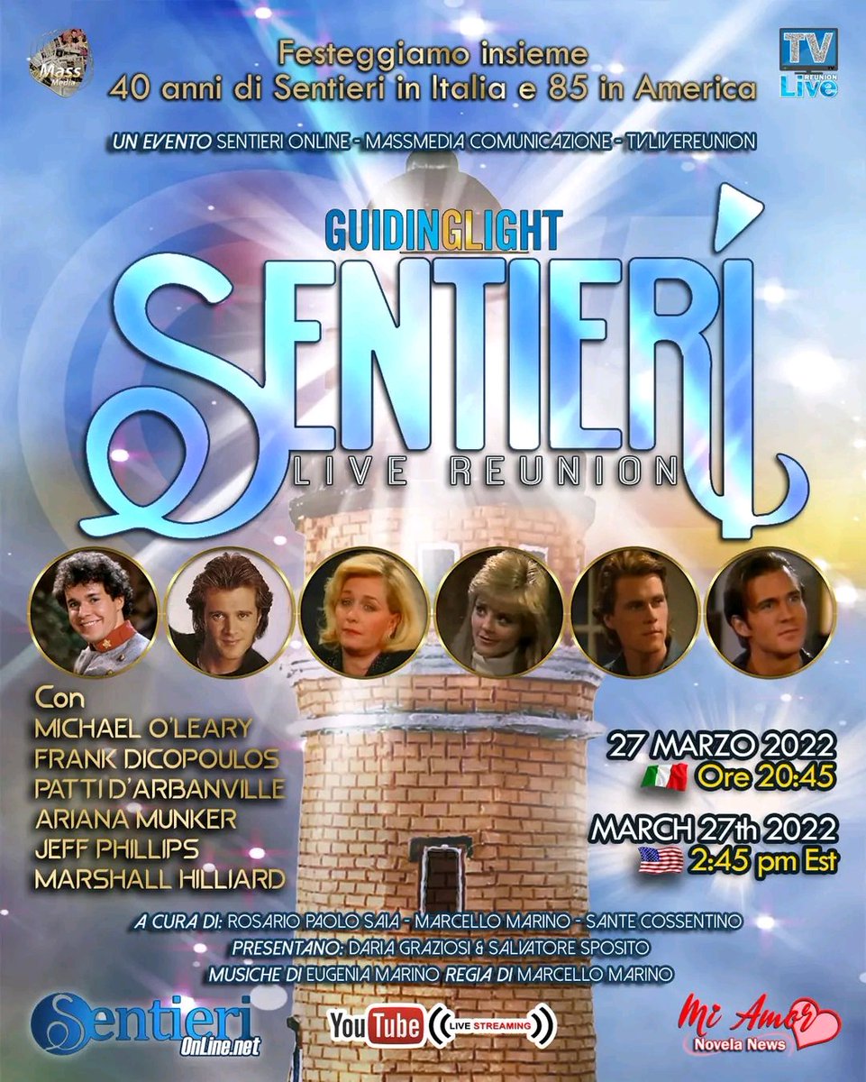 SentieriOnLine's tweet image. Sentieri Live Reunion youtu.be/lY1J5Dr7O2I * 27 Marzo 20:45 * March 27th 2:45 pm Est * #guidinglight #sentieri #soapopera #michaeloleary #frankdicopoulos #pattidarbanville #arianamunker #jeffphillips #marshallhilliard #sentierionline #miamornovelanews #massmediacomunicazione