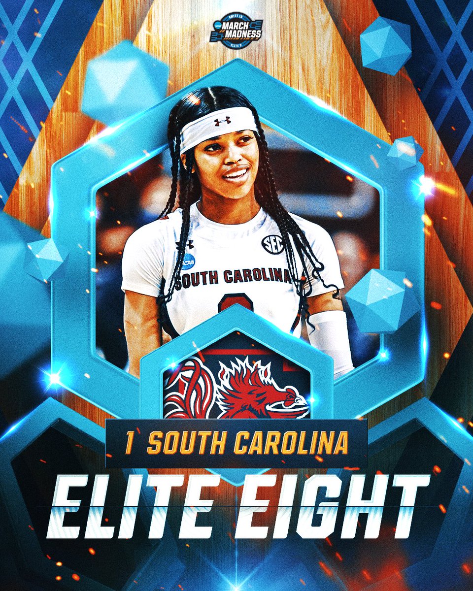 MarchMadnessWBB's tweet photo. GAMECOCKS ARE ELITE!

The border battle goes to (1) South Carolina after defeating (5) North Carolina, 69-61 to advance to the Regional Final!

#MarchMadness https://t.co/5lQfYCYEQ1