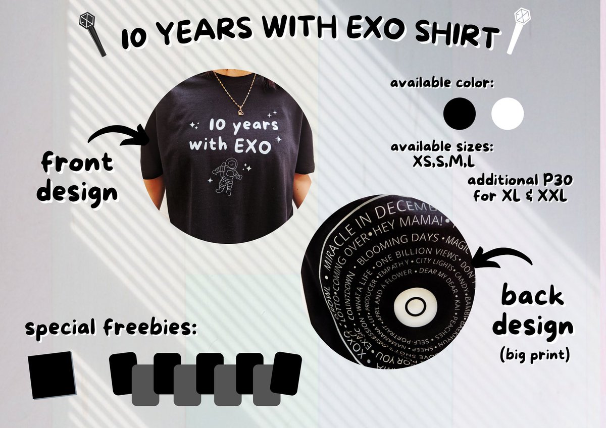 Printography18's tweet photo. Mode of payment: Gcash, Bank Transfer
Mode of delivery: J&amp;t or shopee checkout (sf only)
Strictly Payment first Policy! (Full or Downpayment)
See photos for details.
Interested? Please send us a message ❤
#EXO #10yearswithEXO #Exo10thAnniversary  #EXOShirt https://t.co/egIvd5whlN