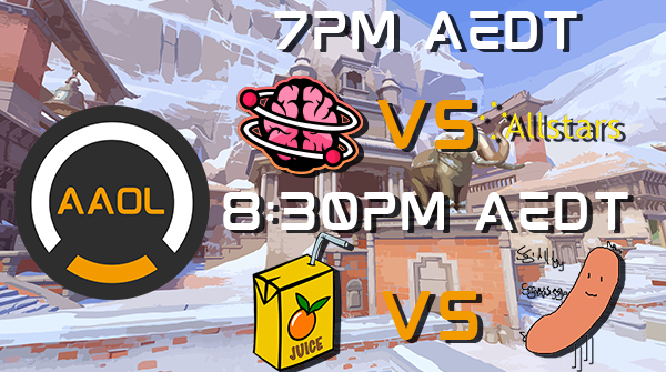 AOEsports's tweet photo. Week 3 of AAOL is on!

This week we've got...

Division 7's @LatentMind Nexus vs Allstars Lyra at 7PM AEDT

followed up by

Division 3's @Orange_OCE Juice vs the Silly Sausages!

https://t.co/oT2UeWtn1y

📹@Gatt_AU 
🎙️ @TVocalise
🎙️ @STranger_Casts https://t.co/N4gj4KjpiT