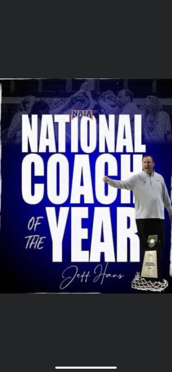NationalTrailAD's tweet photo. Congratulations to NT Alumni Jeff Hans. NAIA Coach of the Year and National Champion! https://t.co/3h00orTiBI