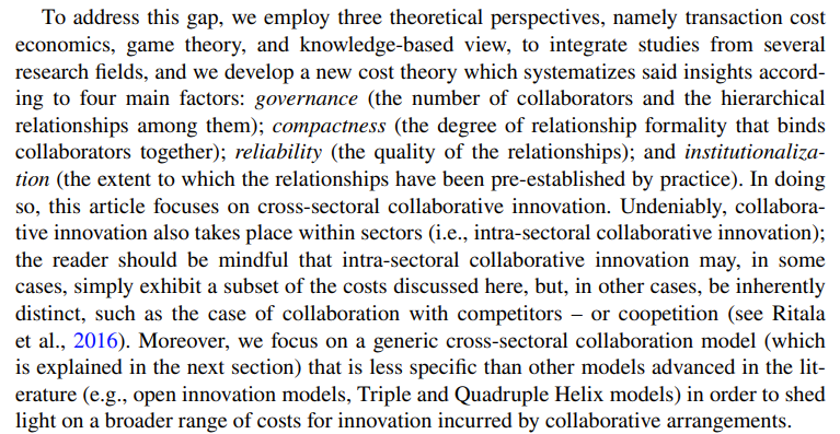 MehmetdNUS's tweet photo. What are the costs of collaborative innovation? @vivona_roberto #DavidAudretsch &amp; I have analyzed this question. Free access.Roberto made a significant contribution to this study while leading the project. Thanks Roberto:https://t.co/iZ7VELkD07 #gametheory #transactioncost #innov https://t.co/bvbK6uXqy7