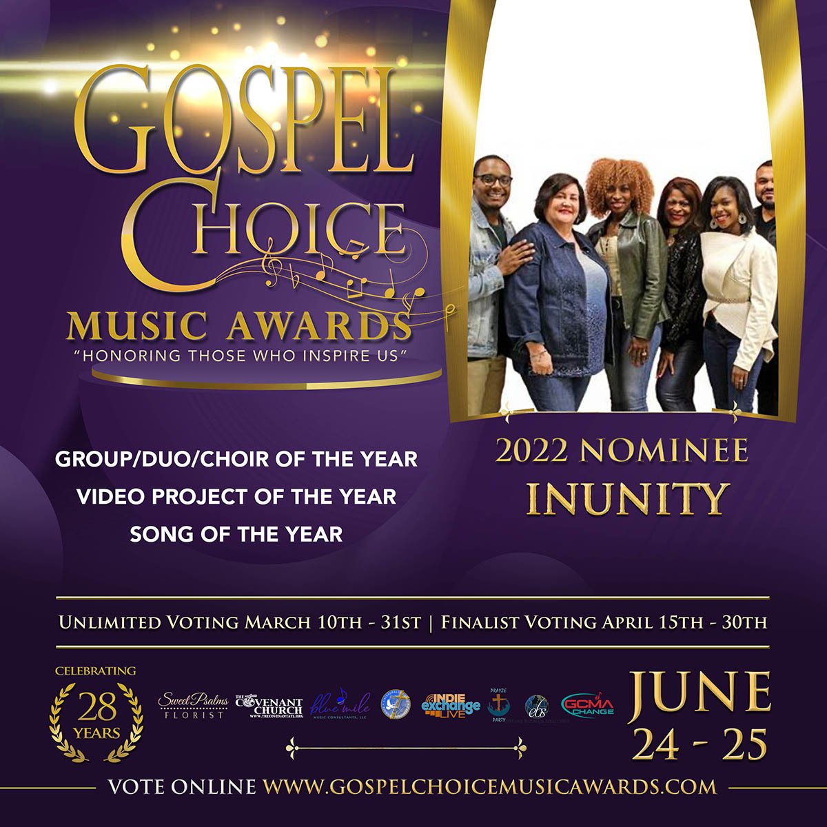 inunityLIVE's tweet image. Don't forget to VOTE, VOTE, VOTE, for InUnity in each category...Group of the year, Video Project of the year, and Song of the year. Family, we need each of you to VOTE as much as possible.