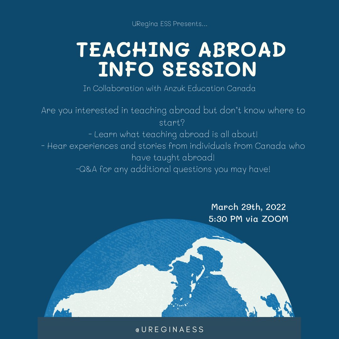 ureginaess's tweet photo. Have you been thinking about teaching abroad after you graduate? Or is it something you have never even heard of? Either way this event is for you! https://t.co/4zKo6jVlSG