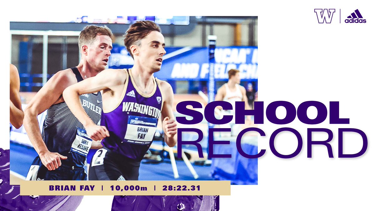 UWTrack's tweet image. 𝘽𝙧𝙞𝙖𝙣 𝘾𝙡𝙖𝙞𝙢𝙨 𝘼𝙣𝙤𝙩𝙝𝙚𝙧 ☝️

School Record #⃣3⃣ goes down to the first-year Husky as he blazes to a 10,000-meter time of 𝟐𝟖:𝟐𝟐.𝟑𝟏

Fay now tops the UW lists at

10,000-meters ✅
5,000-meters ✅
Distance Medley Relay ✅

&amp;amp; toss in a 2nd in the mile!

#GoHuskies