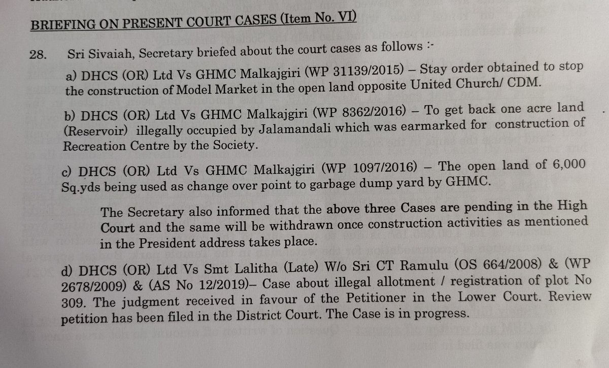 Doc_JCB's tweet photo. FYI, .@GadwalvijayaTRS @GhmcMayoroffice @KTRTRS @CommissionrGHMC MOUs on lands under subjudice made &amp; passed at r DHCS AGM with just 1 person proposing &amp; another seconding and "thus approved by the GB unanimously!????" Aren't u intrested? https://t.co/E1WPg1gGXZ