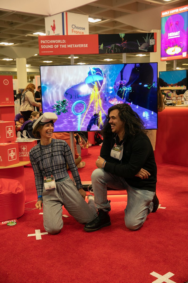 patchworld_'s tweet image. This is how much fun our founders are having in the @swissnexSF booth at @Official_GDC 😁😁 #PatchWorld #SoundOfTheMetaverse #vr #music #VisualArt #xr #GDC2022