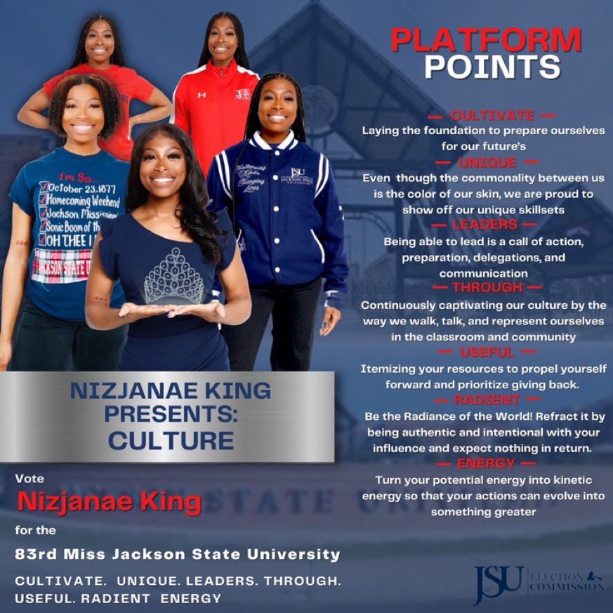 IBELIEVE IN CULTURE , PLATFORM POINTS💙: 

Cultivating Unique Leaders Through Useful &amp; Radiant Energy. 

Stay tuned for more !!!

#RYSJACKSON  #DontGetDisqualified#TheeEssentialEC  #IBELIEVEINCULTURE
#NAEKING4MISS83 #NIZJANAE4MISSJSU