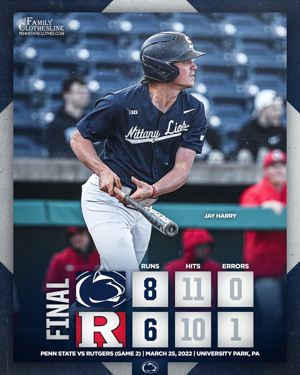 PennStateBASE's tweet photo. That's a B1G dub!!! Nittany Lions split the DH vs. Rutgers!
Harry 2 HR, 3 RBI
Wood 2B, 3B, 3 RBI
Pittaro 2H, 2R
#WeAre https://t.co/buXmt4u2qM