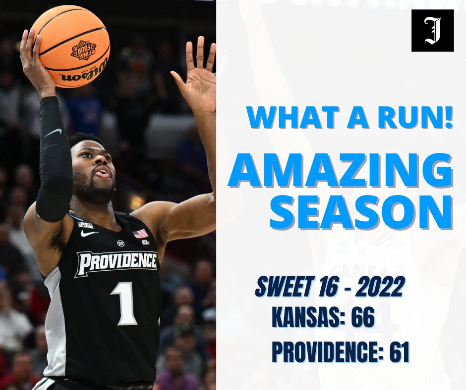projo's tweet photo. Providence Friars fall to the Kansas Jayhawks. It was a tough loss but Providence Basketball had an amazing season. #pcbball #marchmadness https://t.co/ATQhTzCsyW