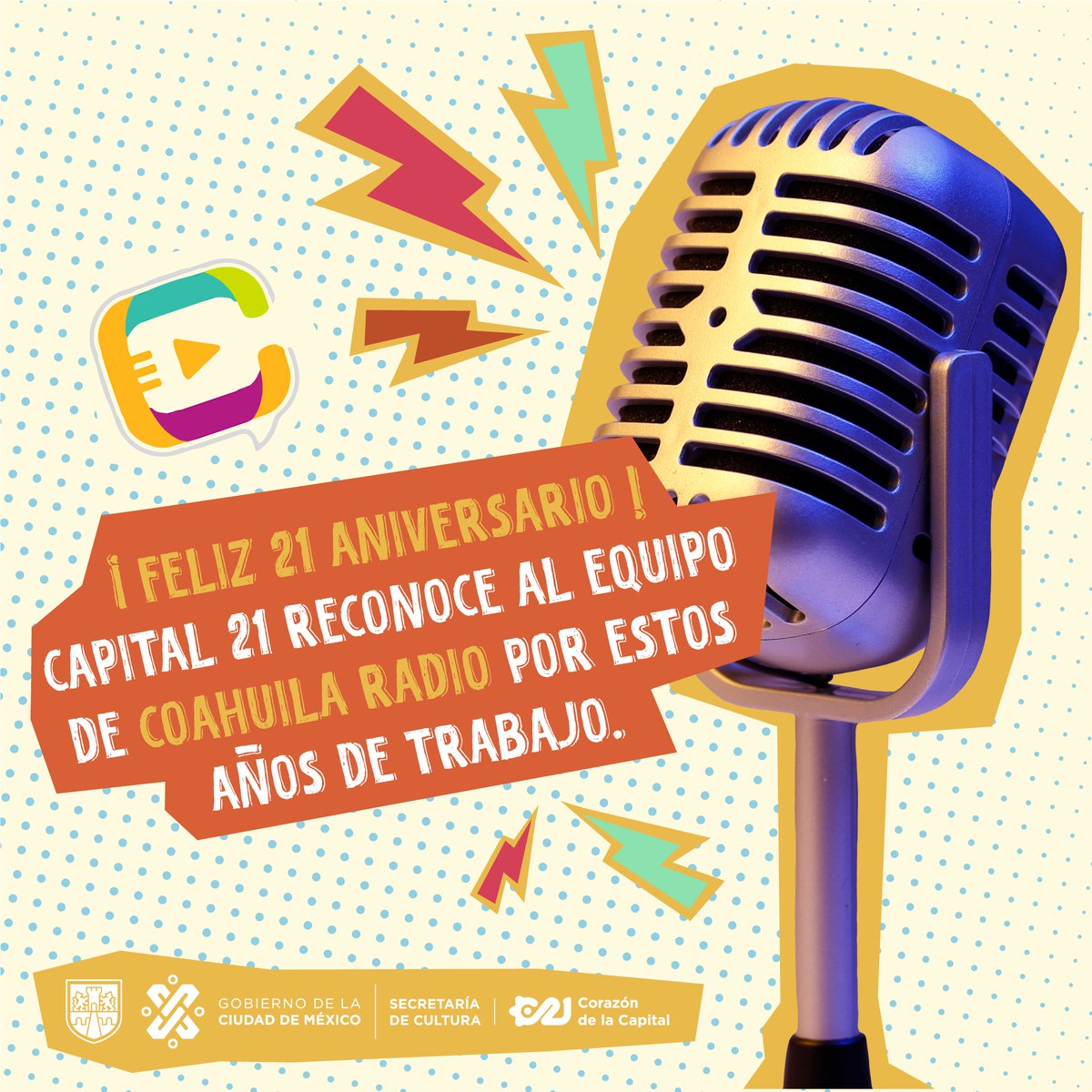 En Capital 21, felicitamos a <a href="/CoahuilaRadioTV/">Coahuila Radio y Televisión</a> por sus 21 años de llevar la información, la cultura y el entretenimiento a todos los coahuilenses. 👏

¡Enhorabuena a todas sus voces y micrófonos! 🎙️