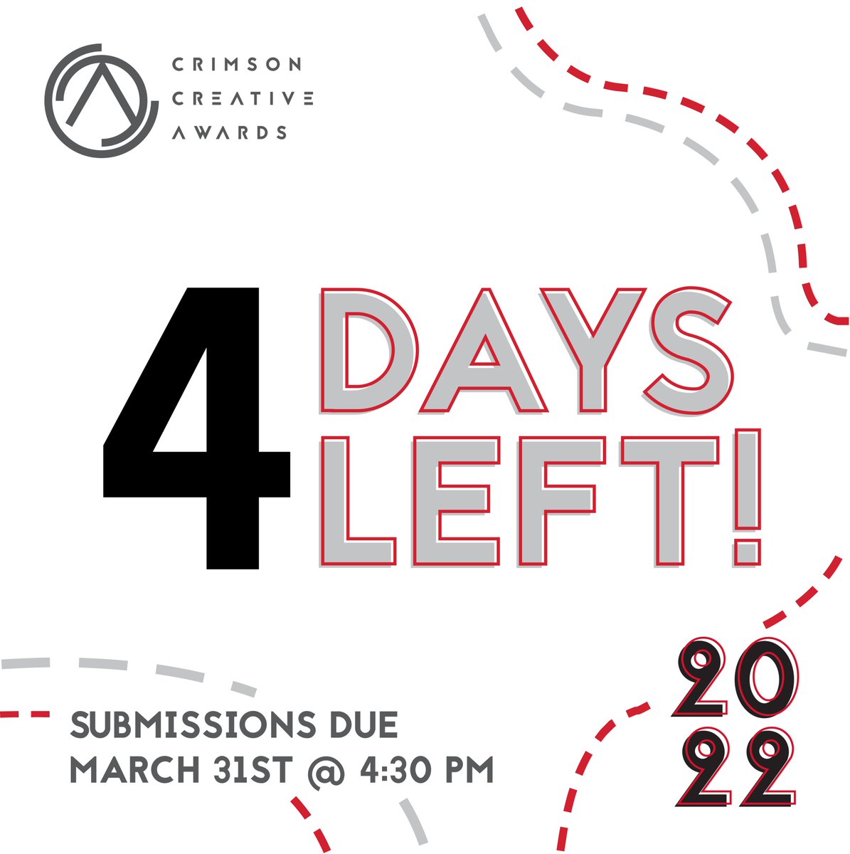 GetPsu's tweet photo. ⚡️ FOUR DAYS LEFT! Register online today at https://t.co/I8S8q6tl2R and get those entries submitted! ⚡️ 

#CCAS #CrimsonCreativeAwards #pittstate #psugit https://t.co/AU2VDYPdMd