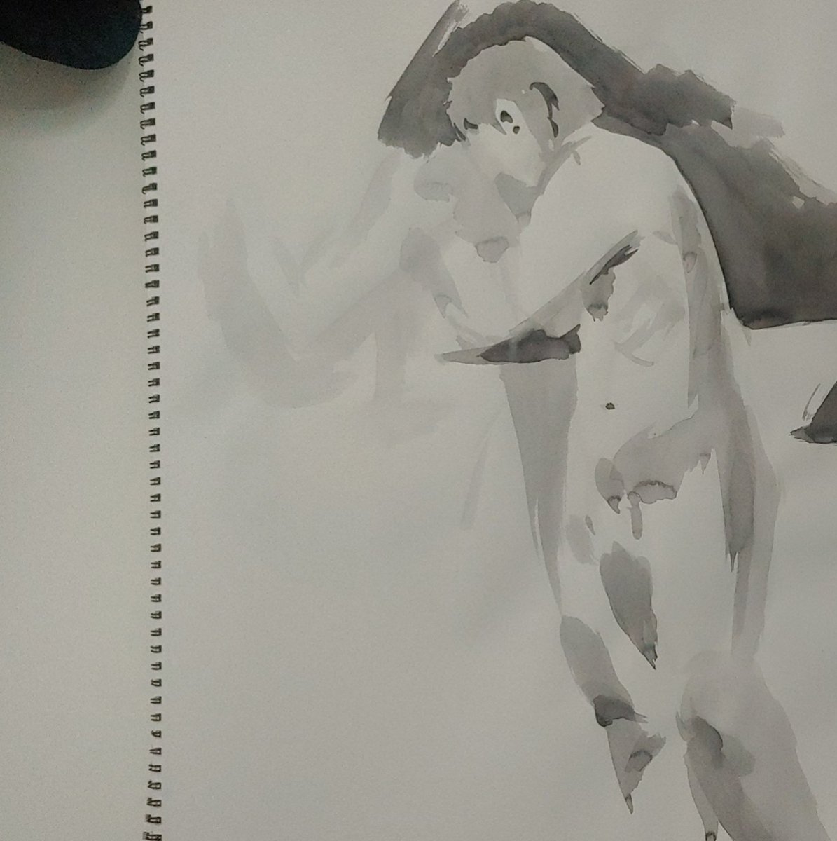 Another college thing! Most of my drawings of this model I'm actually proud of. I forgot how fun it is using ink! Also couldn't use outlines this day! #art #ArtistOnTwitter #ink #inkart #inkwash #inkdrawing #figuredrawing