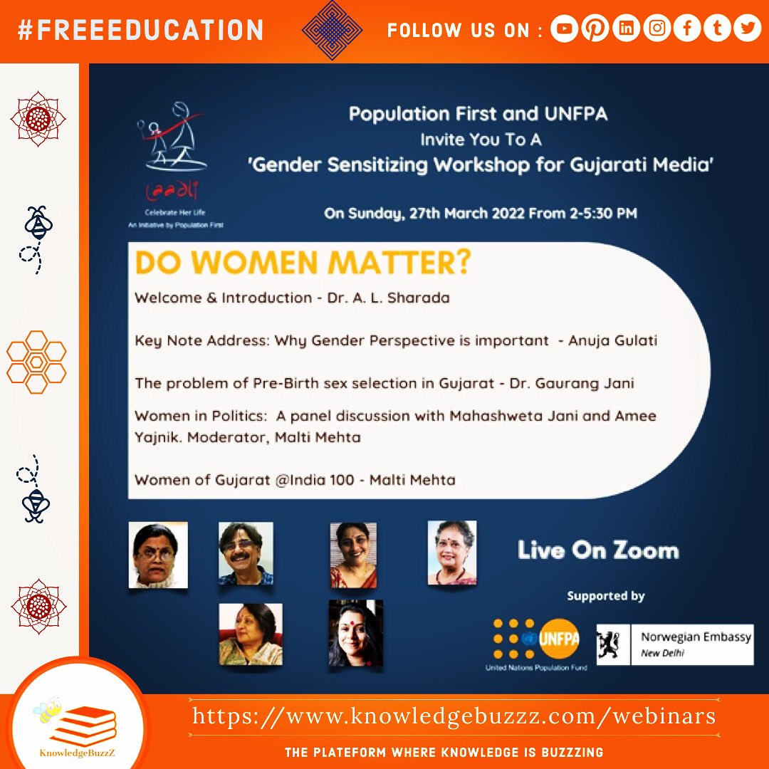 BuzzzKnowledge's tweet photo. #freewebinar #knowledgebuzzz #media #womanempowerment #gendersenestization
https://t.co/d0C9cBHqS0
Calling all our friends from the Gujarati media. Inviting you to a power-packed workshop - "Do Women Matter?"
Mode : Online
Date : 27 March 2022
โข No Registration Fee https://t.co/ggLX5zKszx