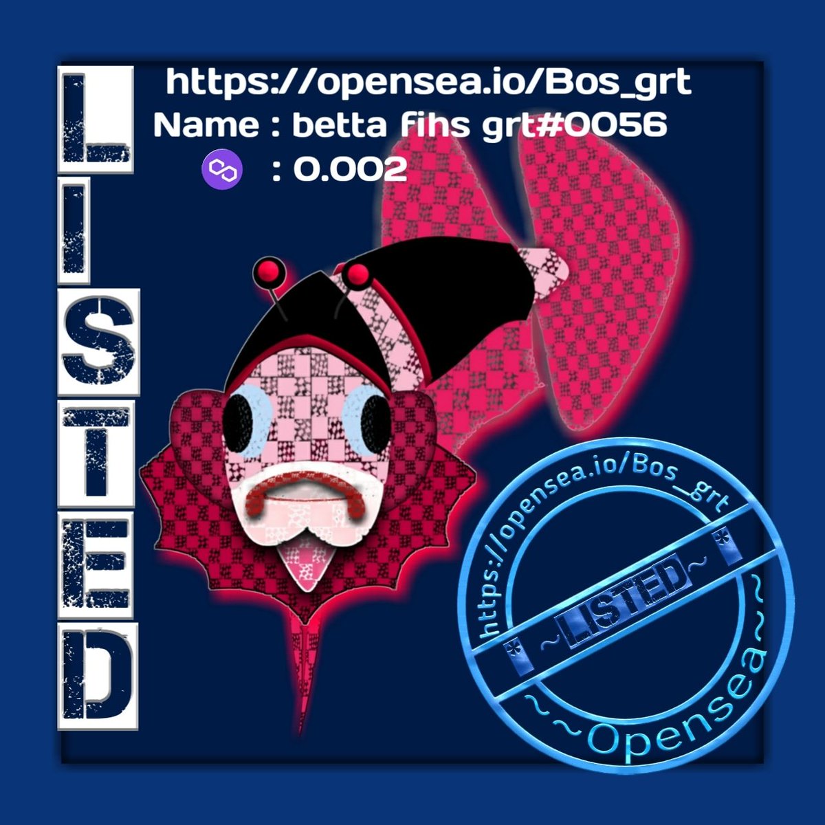 Bos_grt01's tweet photo. Nft Betta fihs grt.
Name : betta fihs grt#0056
Polygon : 0.002

https://t.co/GzBJqO6MwP
https://t.co/LFnDV02oS0
https://t.co/r9QlroGEPb
#nft #nftart #nfts #nftartwork #nftdrop #nftcollector #nftcommunity #nftcollection #nftcollectibles #bettafish #betta #bettaindonesia https://t.co/B8OnL4RnEe