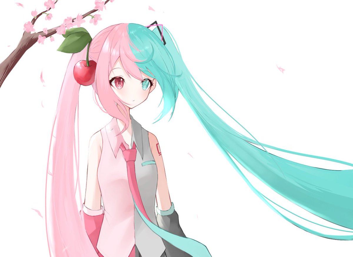 初音ミク ,桜ミク 「春へ #初音ミク  #イラスト 」|もなか食のイラスト