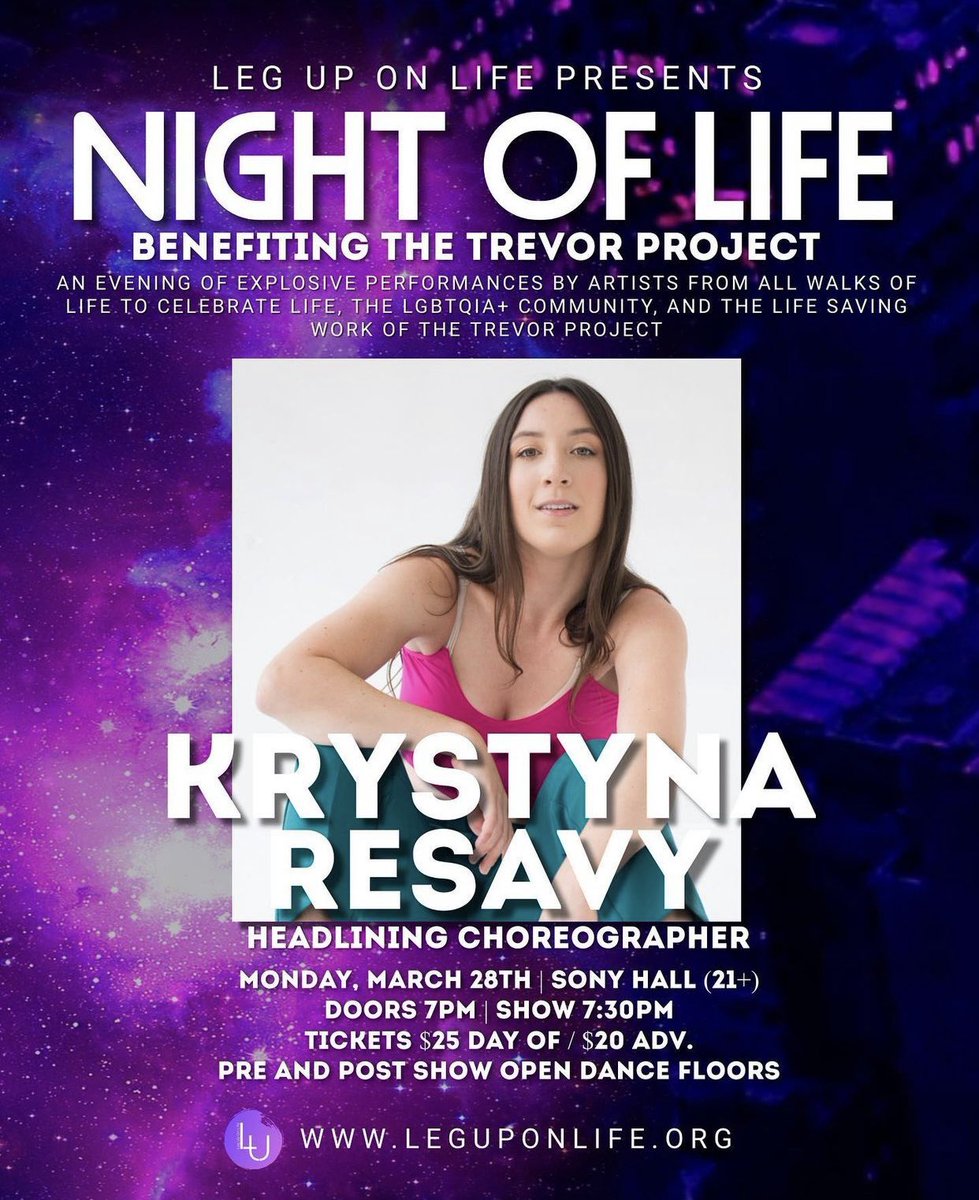 Wait until you see what @KrystynaResavy has cooked up for NIGHT OF LIFE!!! Benefiting The Trevor Project is back Monday, March 28th at Sony Hall! Krystyns choreo brought magic to your screens with RECHARGE! Now see the magic LIVE! ✨Tix info in Bio!!!🤩