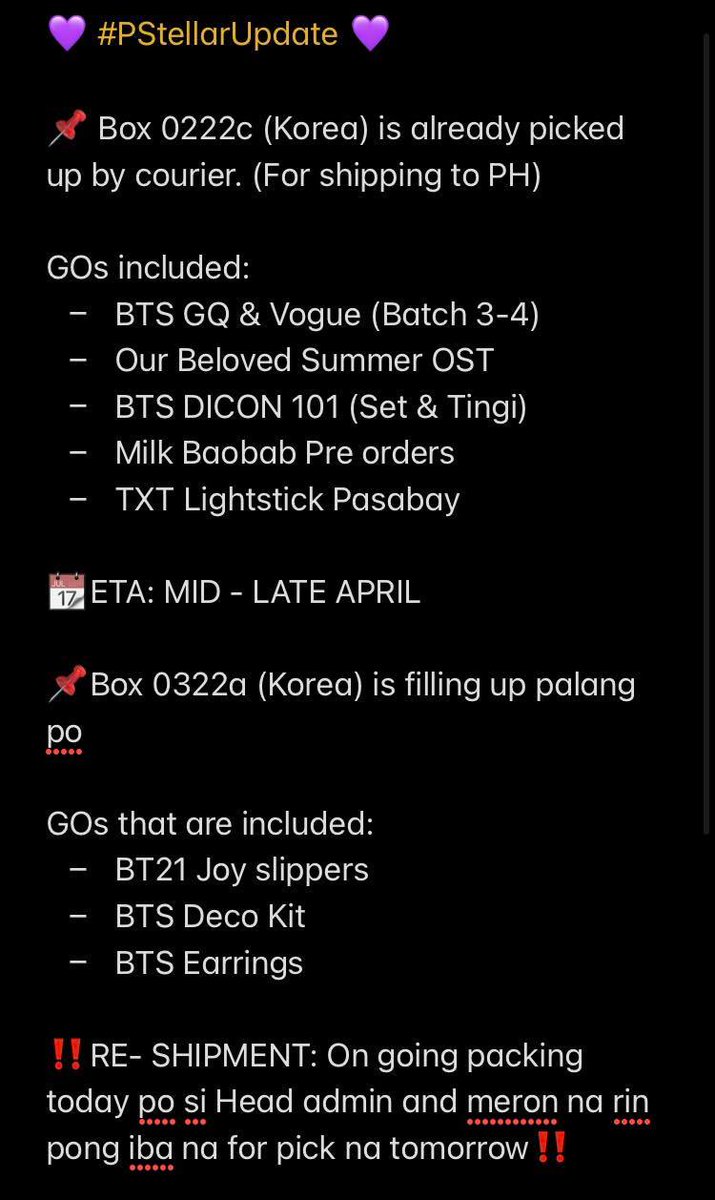 PurpleStellarPH's tweet photo. #PStellarUpdate
Please see photo below for the latest updates π
Feel free to DM us for more questions!
You may also check updates here:
https://t.co/6jKlcGBZF8 https://t.co/YJLRuff0Oz