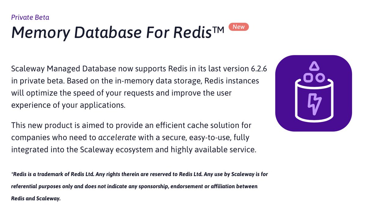 xavier_laff's tweet photo. Top ça ! Redis est maintenant disponible en beta privée chez @Scaleway_fr !!! :D https://t.co/HeB6BaRAV9
