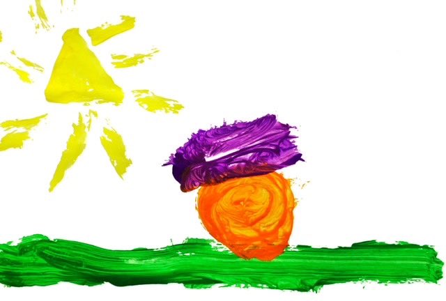 LynneHealth's tweet photo. @SupaJaxon  donated orange house - Jaxon likes to experiment with all different mediums to create his masterpieces. For this piece Jaxon used his wooden shape blocks, pressing them like a stamp, first into the paint then onto the paper. Supajaxon is a 6yr old autistic artist. https://t.co/OFZN69lhEv