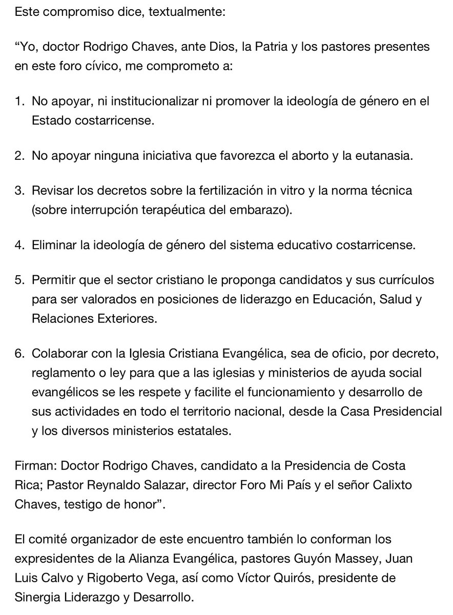 ¡Ojo el Pacto  ̶E̶v̶a̶n̶g̶é̶l̶i̶c̶o̶ Satánico que firmó Rodrigo Chaves con unos pastores que se quieren meter en el Ministerio de Salud y de Educación!