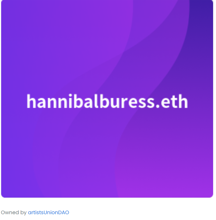 katrina0x's tweet photo. On the heels of the Gucci ENS sale, @hannibalburess decided to lock in the ENS for @eshutune. @artistsUnionDAO is helping the community by reserving ENS domains for artists to claim later. Please DM me to help Hannibal get his domain for a wholesome Web3 good deed #freeHB https://t.co/wnbLWeHjHQ