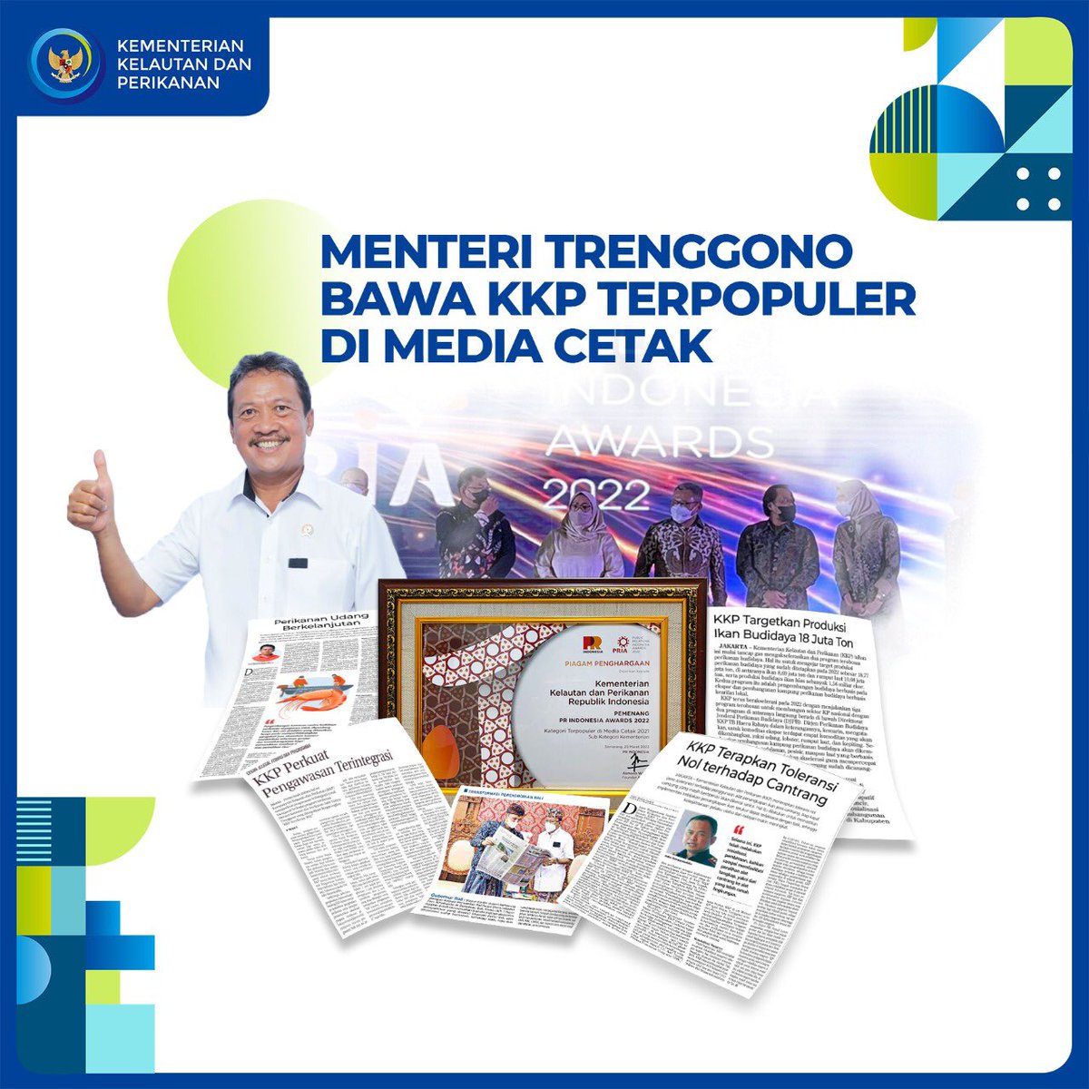 kkpgoid's tweet photo. Hai #SahabatBahari Kementerian Kelautan dan Perikanan berhasil meraih 4 penghargaan di ajang PR Indonesia Awards (PRIA) 2022 yang bertemakan “Kolaborasi untuk Kebangkitan Negeri” lho. https://t.co/7aF6Zn6duU