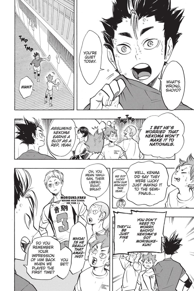 if im not mistaken, these are the only people we know who calls nishinoya in his first name Yuu:
1. Mineo (Grandpa)
2. Saeko
3. Yaku

and yaku is the only one who he calls back in first name, morisuke-kun 