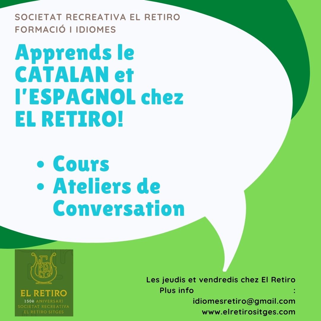 elretirositges's tweet photo. #ElRetiro Nova secció de formació, idiomes i creixement personal pels nostres socis. Per més informació i reserva de places 
https://t.co/Mz8yT0QJIX #ElRetiro #idiomes #anglès #català #formació #Benestar #Escriptura https://t.co/7l4PqmT775