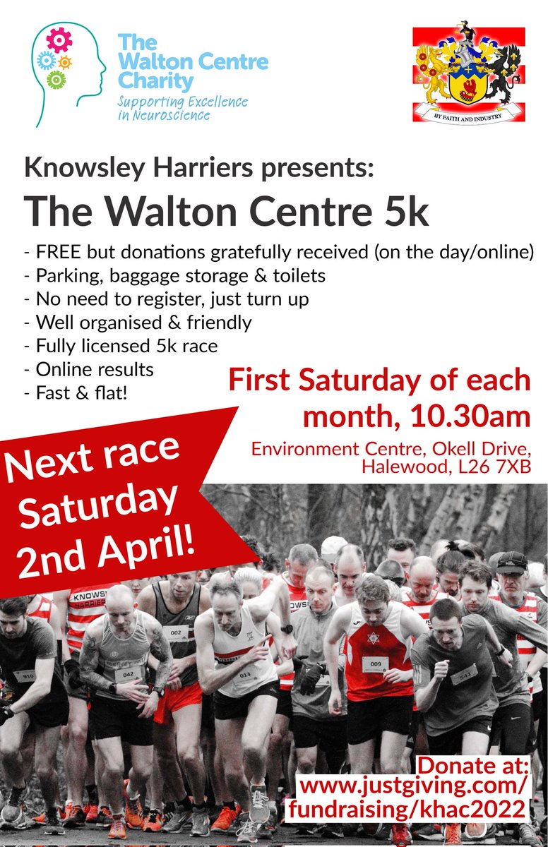 A week to go until the next <a href="/WaltonCentre/">The Walton Centre</a>/ Halewood 5k! Why not come along and check out your 5k time over our flat route? Entry is FREE but we encourage donations for our very special charity of the year. Hope to see you next week!! #halewood5k #thewaltoncentre #flatandfast5k