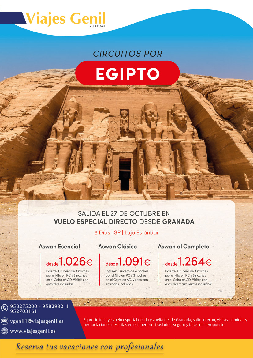 📢¿Vas a dejar perder esta oportunidad?⁉️

🔝Oferta, Egipto con vuelo directo desde GRANADA✈️
Llámanos ya para hacer tu reserva.
👇
☎️958275200-952703161

#egipto #ofertasdeviaje #viajesgenil #ganasdeviajar