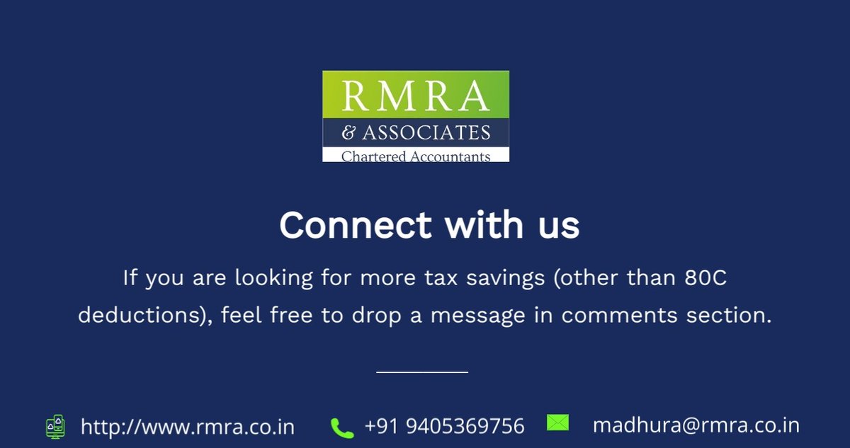 RmraAssociates's tweet photo. Last Date to save tax for F.Y. 2021-22 is 31st March, 2022. 
Section 80C limit exhausted? You can still save more tax!!

#tax #taxsaving #savetax #80C #deductions #BusinessinIndia #startup #startupindia #startupstips #incometax #31march #topCAfirm #consultancyservices #RMRA https://t.co/a4pG2Xw4XP