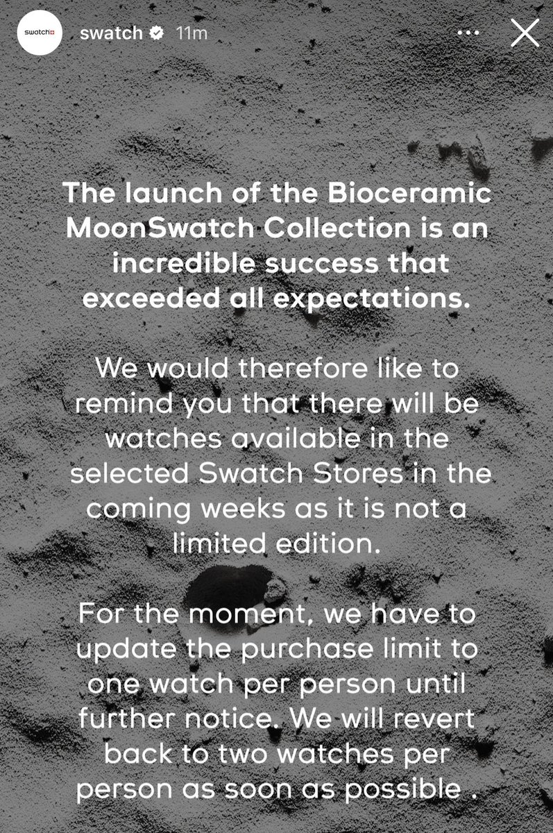 MXS46874722's tweet photo. Not limited, so just be a little more patient for those who were not able to get their hands on one today #SwatchXOmega https://t.co/JYPxx5RjNK