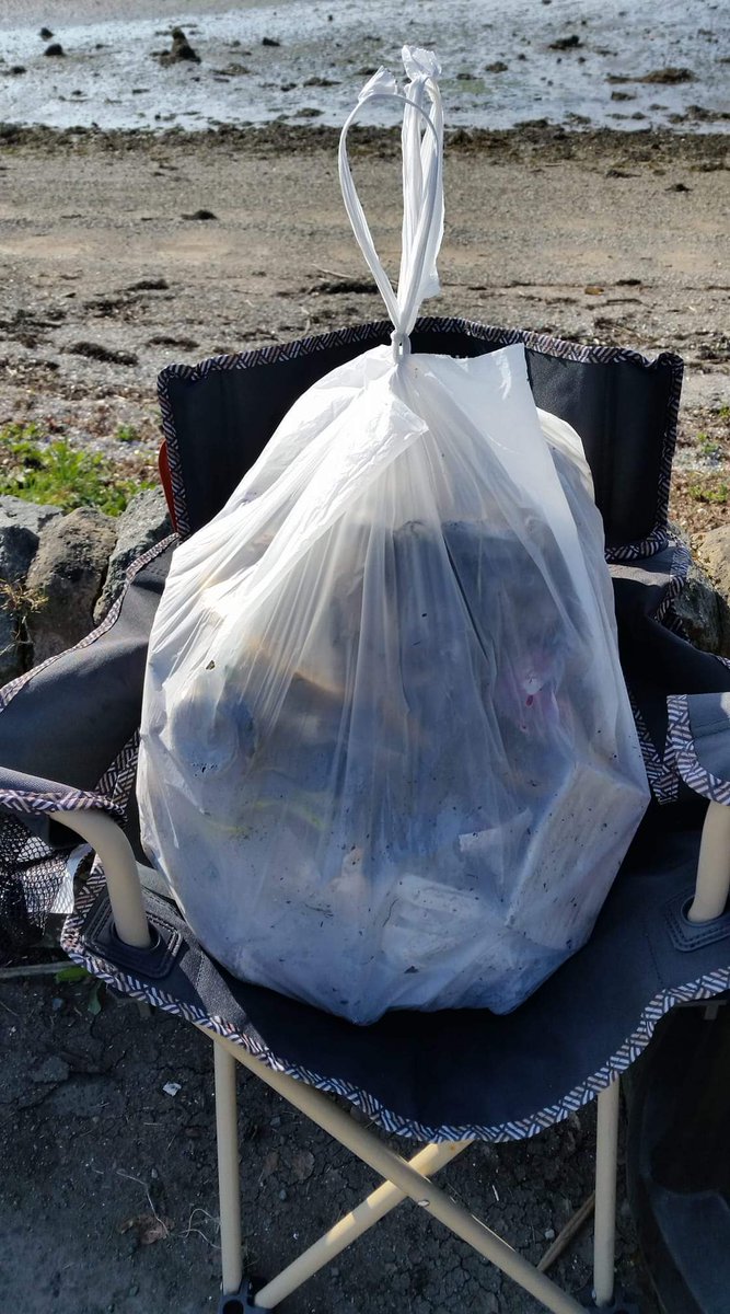 PFHelensburgh's tweet photo. “The standard you walk past is the standard you accept”  Do we accept that our shoreline should be covered with sanitary products? Beverley certainly doesn't. She collected this bag at Rhu and wants action to stop more being discharged into the Clyde. 
#BinWipes #MiniBeachClean https://t.co/R9LNen0rQe
