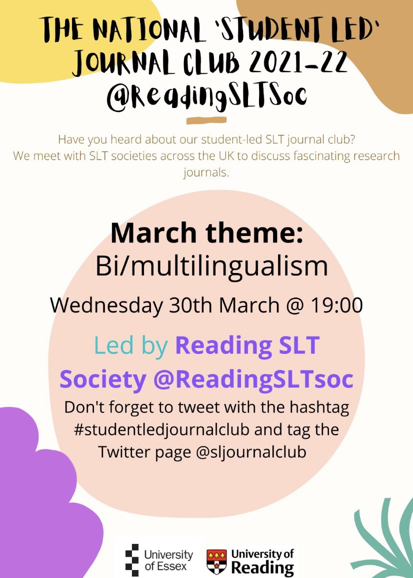 Next months journal club 📖

Theme is Bilingualism ☺️ 

Stuttering in English-Mandarin bilingual speakers: the influence of language dominance on stuttering severity

Valerie P.C. Lim, Michelle Lincoln, Yiong Huak Chan and Mark Onslow
(2008)

Non-members DM for zoom link x