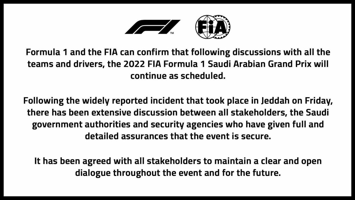 Joint statement on the Saudi Arabian Grand Prix