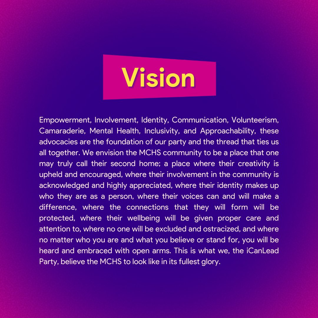 iCanLeadParty's tweet photo. I KNOW, YOU SEE— The Official Party Name: iCanLead, leave it all to us! 💥

Wanna know more about our Mission and Vision ⁉ Swipe right, and match with your new leaders, MCHS 😲☎ We got some gimmicks and grooves just for you. 😋

Pubmat by: Marielle Balasia https://t.co/bKQAiNJPuS