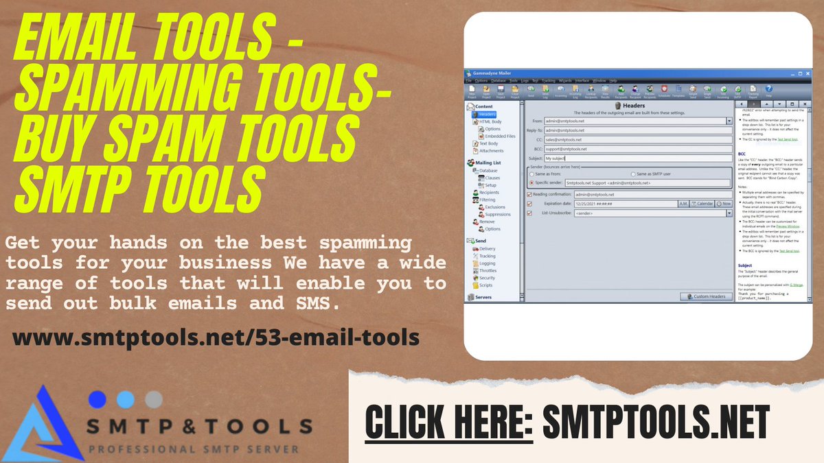 smtptools's tweet image. EMAIL TOOLS - SPAMMING TOOLS - BUY SMTP TOOLS
Get your hands on the best spamming tools for your business We have a wide range of tools that will enable you to send out bulk emails and SMS.
smtptools.net/53-email-tools
#EMAILTOOLS #SPAMMINGTOOLS #SPAMTOOLS #SMTPTOOLS #emailmarketing