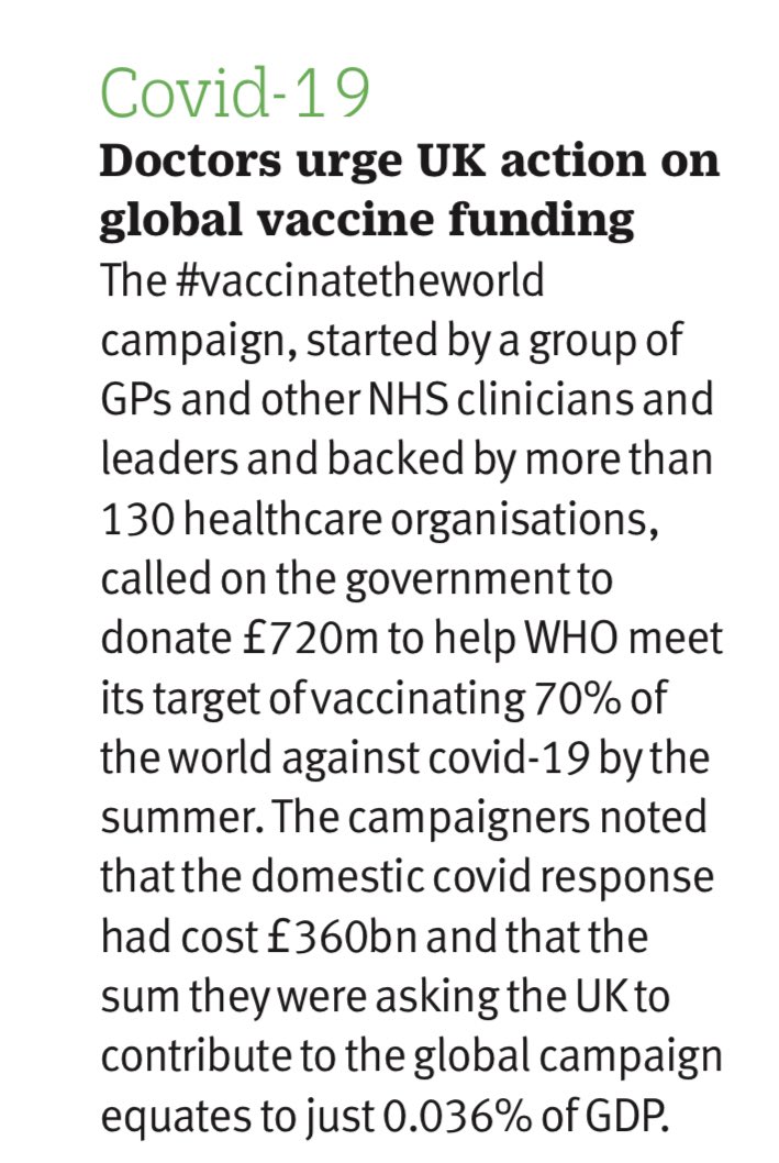 The #VaccinateTheWorld campaign gets a mention in the @bmj_latest this week.

This whole #COVID19 thing really won’t be over until it’s over for everyone…

Follow @world_vaccinate for more info.