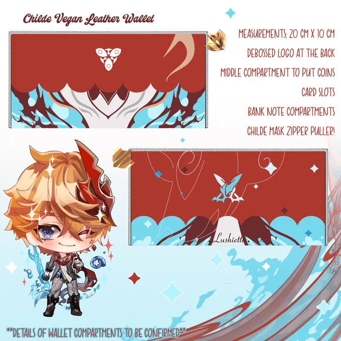 Childe Wallet concept❤️💙

Had to redesign it quite a little from the bag concept, but I actually really like it 🥺

Hope you all like it too! I'm designing more wallets and then compiling it for you all to vote later on ^^ Stay tuned! <3

Specifics of the inner wallet tbc! 