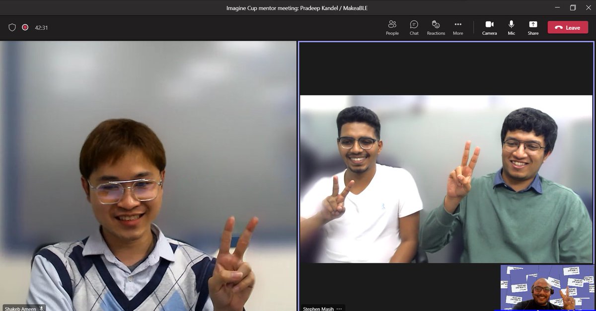 PradeepKandel's tweet photo. Meet #Sirapop, @ShakebAmeen & #Stephen from #MakeaBLE, Taiwan- one of the 48 World Finalist teams of this year's #ImagineCup who are all set to pitch their ideas next week! It was my utmost pleasure to have mentored the team over the last 3 weeks. https://t.co/wbBpuMVfyc #Azure https://t.co/wNgTgvOUZ5