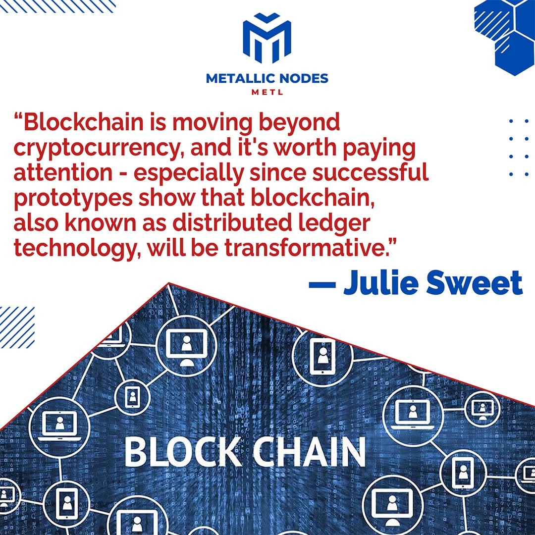 “Blockchain is moving beyond cryptocurrency, and it's worth paying attention - especially since successful prototypes show that blockchain, also known as distributed ledger technology, will be transformative.”
― Julie Sweet
.
Follow us on 👉 <a href="/Metallicnodes/">Metallic Nodes (METL) ⚙️⚙️ - Coming Soon!</a>
.
#nft #crypto #nodes