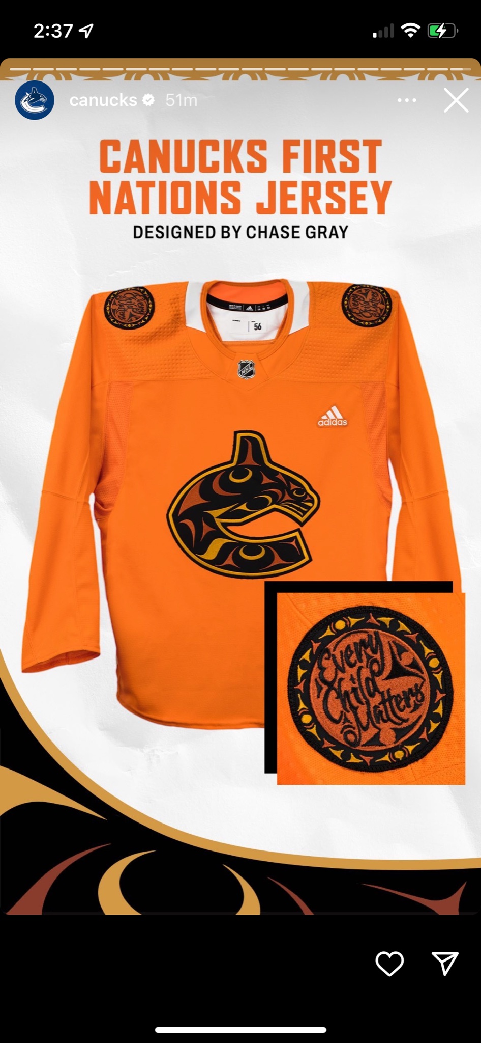 Vancouver Canucks on X: The Canucks partnered with Musqueam artist Chase Gray for the team's 2022 design honouring National Day for Truth and Reconciliation. The design raises awareness of the principle that “