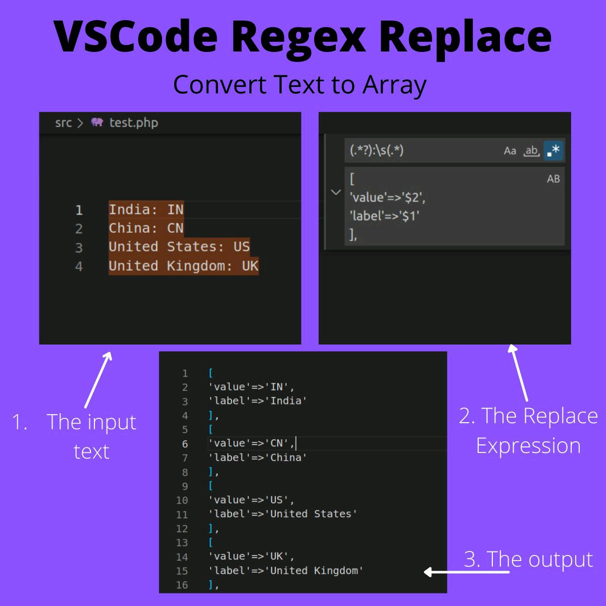 Convert multi-line text into array in #vscode