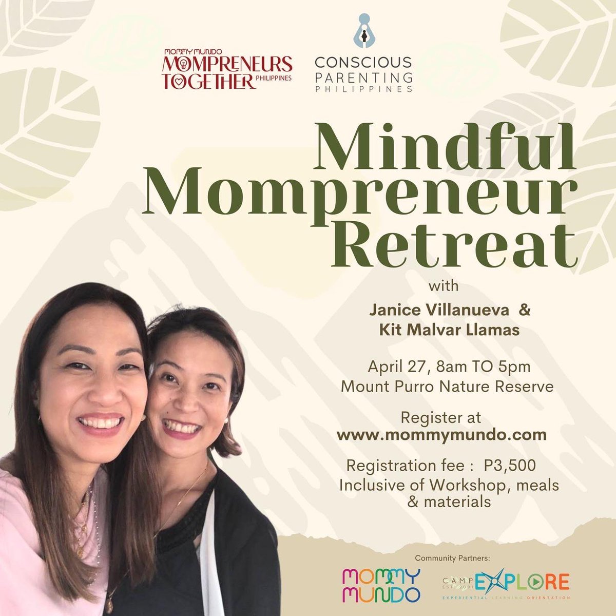 juicevill's tweet photo. It’s a mompreneur retreat! Happening on April 27 at Mount Purro. We’ll learn tools to be conscious, compassionate, courageous mompreneurs! 🌞❤️ #mompreneurstogether #mindfulmomretreat @mommymundo @MompreneurMNL https://t.co/KzYWpvCHMF