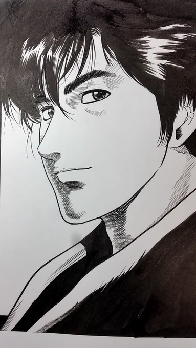 さらに20年くらい前の漫画描き初めた16～17歳頃のアナログ模写も再掲してみる。  #シティーハンター #冴羽獠 #海坊主