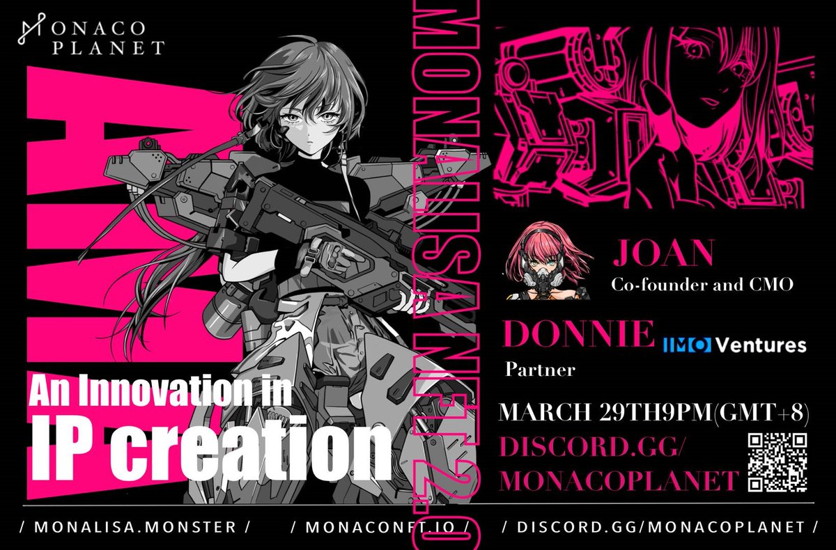 We will hold an AMA in discord to talk about Monalisa and decentralized IP creation.  The AMA will be held at 8:00 pm（GMT+8) on 3.29. We will give away 10 white lists in AMA for Q&amp;A. Thanks. It’s a new journey and everything just begins!🥳
#AMA #monalisa